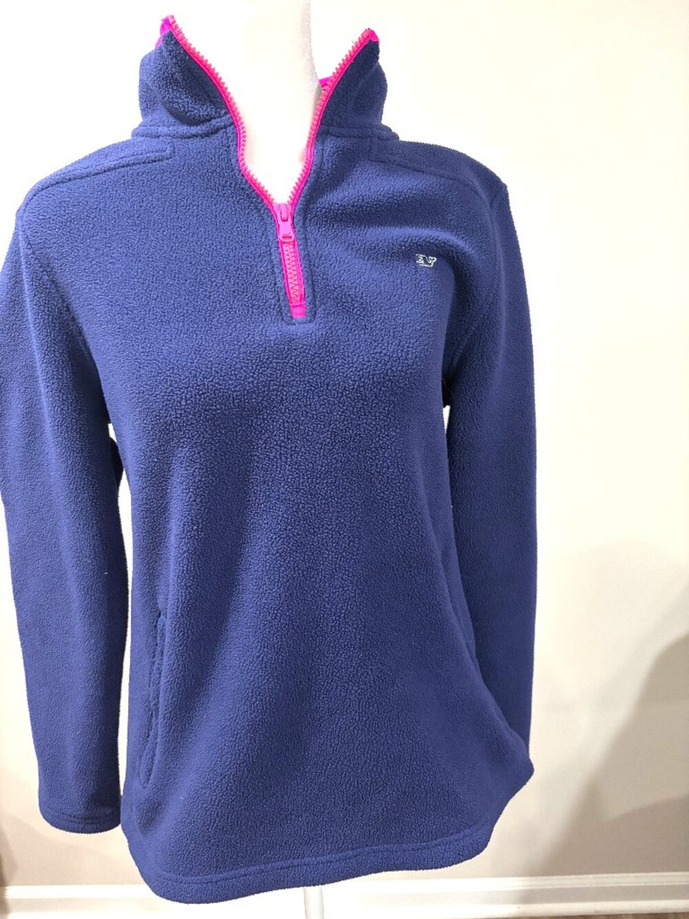 Vineyard Vines‎ Preppy Fleece Quarter Zip Jacket Coastal Blue Pink S